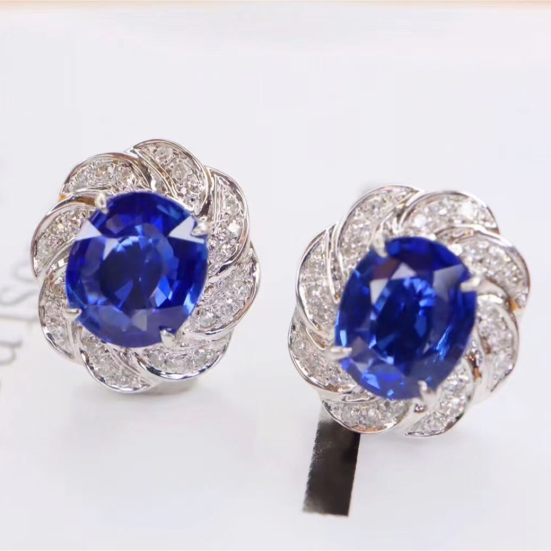 天然 ロイヤル ブルーサファイア ダイヤ ピアス1.9ct k18 ¥