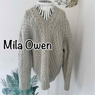 ミラオーウェン(Mila Owen)のMila Owenミラオーウェン 前後Vネックケーブルニットセーター1★グリーン(ニット/セーター)