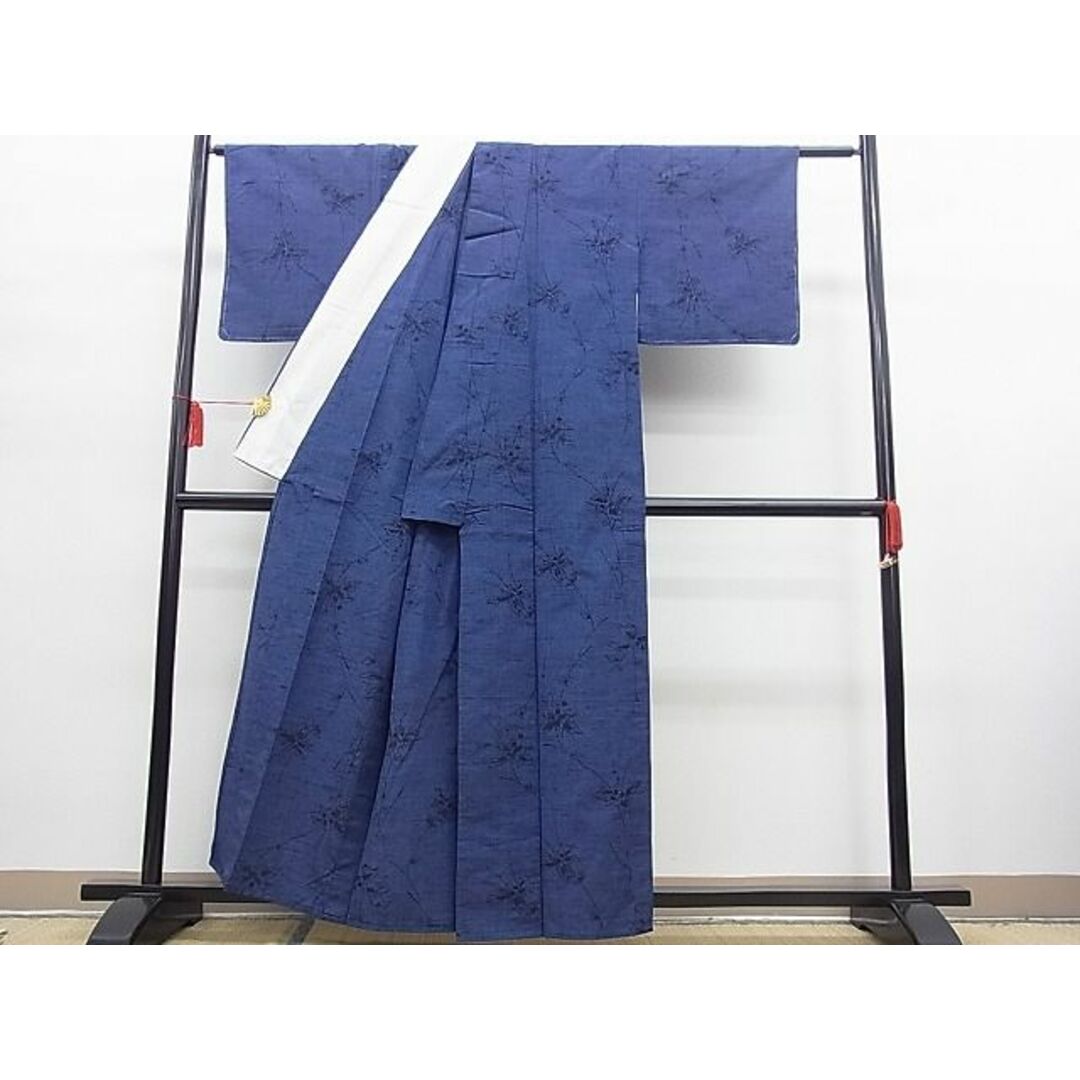 平和屋野田店■上質な紬 単衣 草花文 逸品 n-gt2875