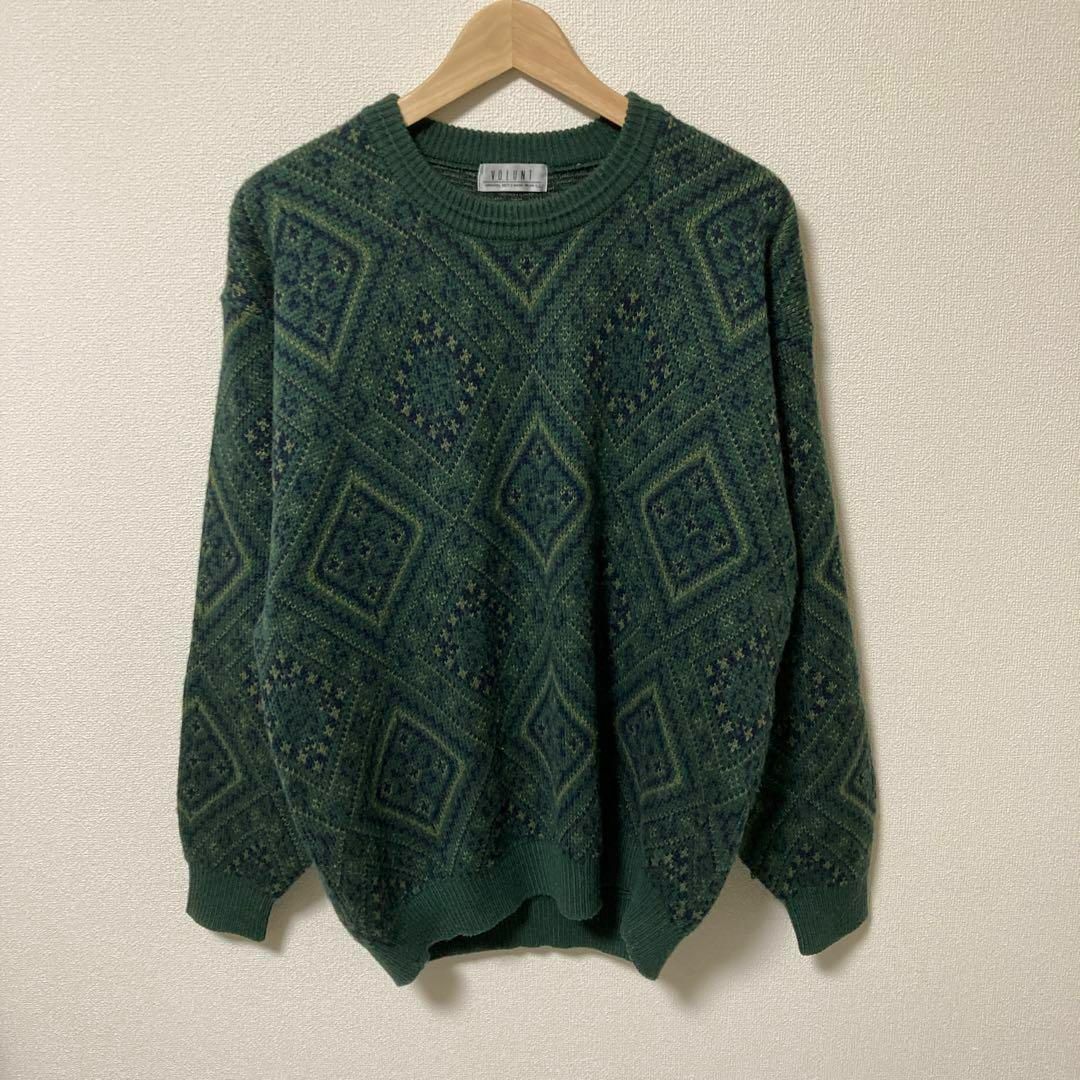 VOLUNT ニット　セーター　総柄　オーバーサイズ　グリーン　緑　　XL