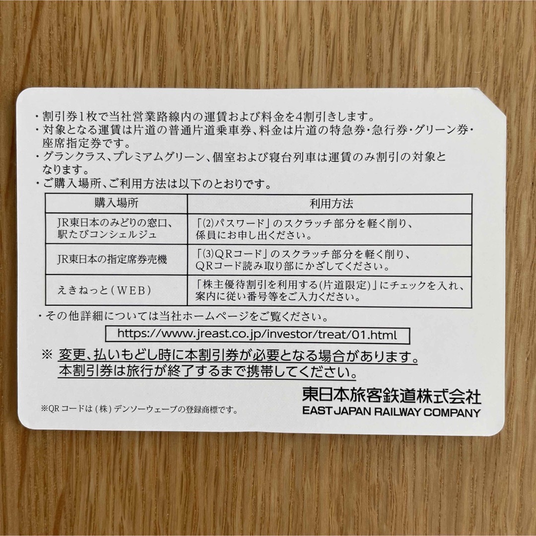 JR東日本　株主優待割引券　2枚。