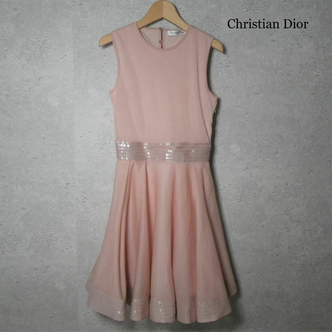 【美品】Christian Dior 膝丈ワンピース ピンク ノースリーブ