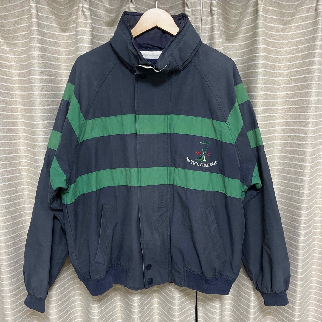 90s NAUTICA ノーティカ 刺繍 ボーダー セーリング ジャケット 白緑-