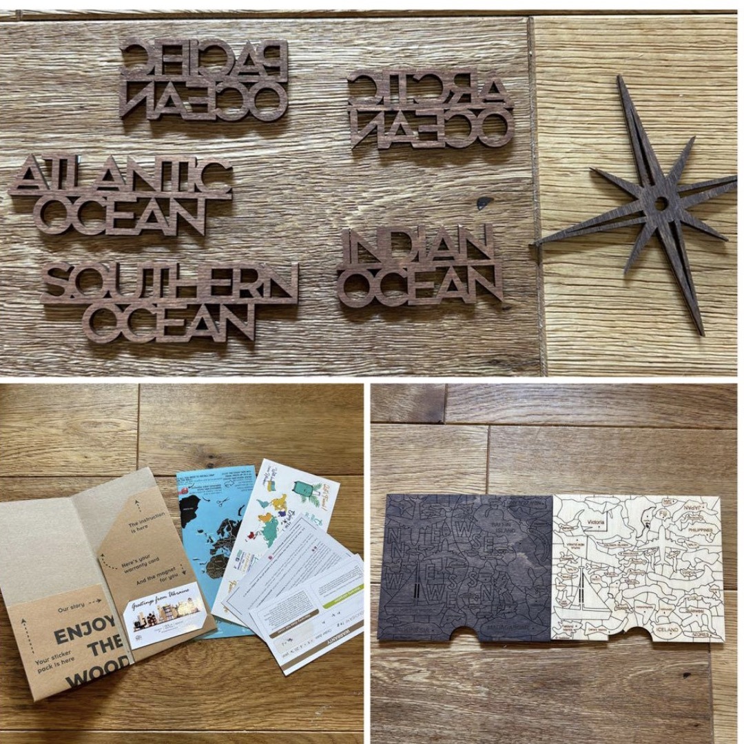エンジョイウッド ENJOY THE WOOD 南極大陸3D 壁掛け木製世界地図