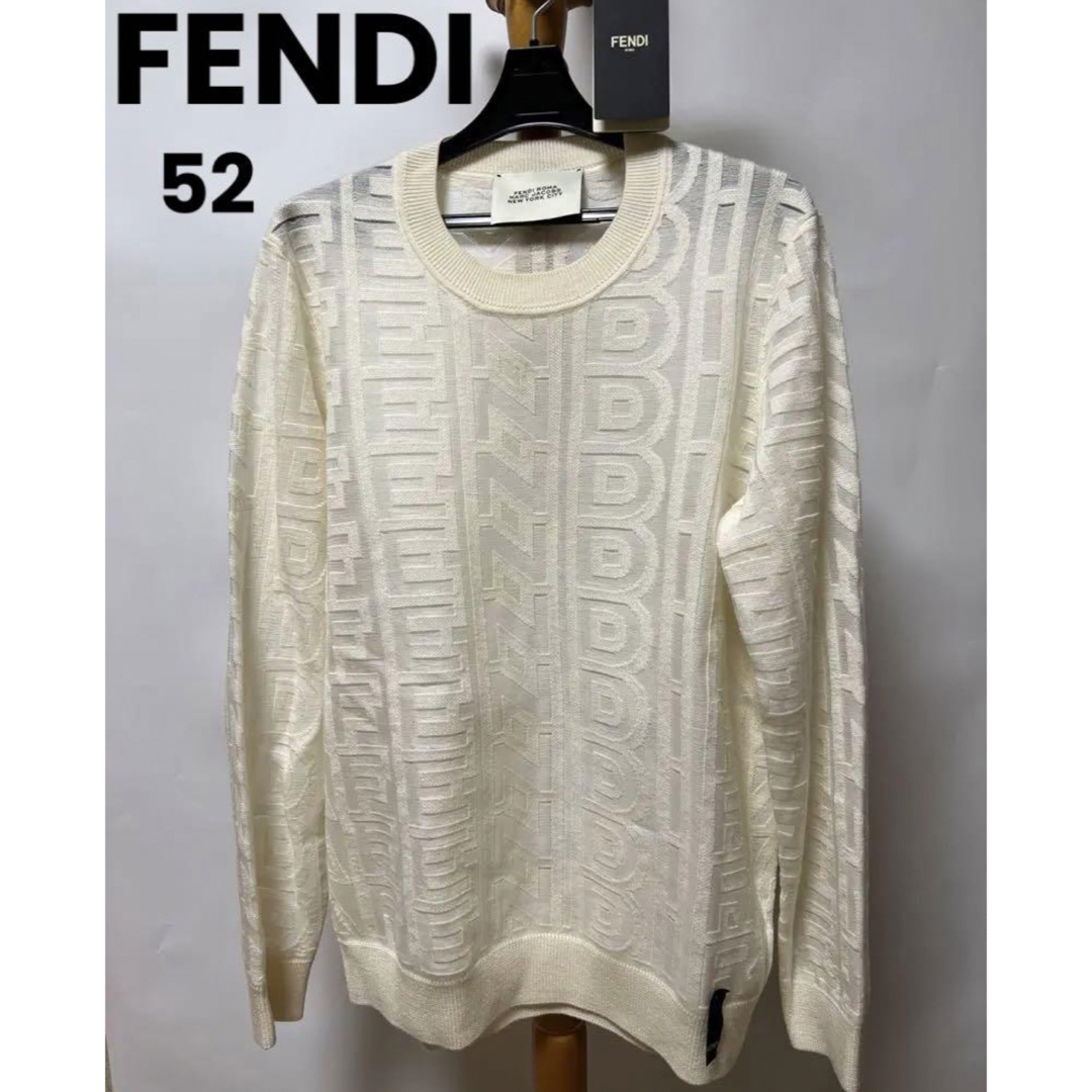 41cm袖丈美品FENDI ／ ホワイトメッシュニット　サイズ52