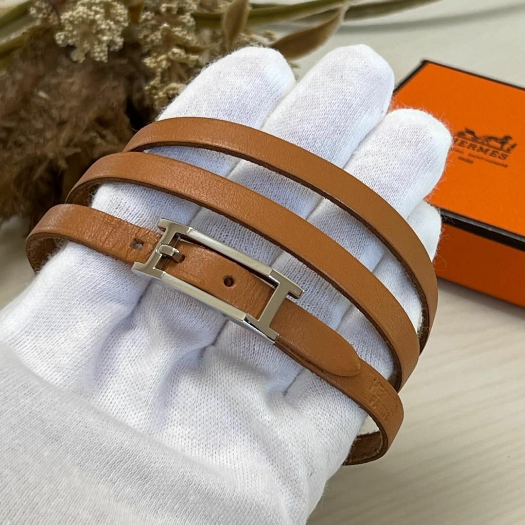 HERMES エルメス 3連 レザー バングル ブレスレット チョーカー-