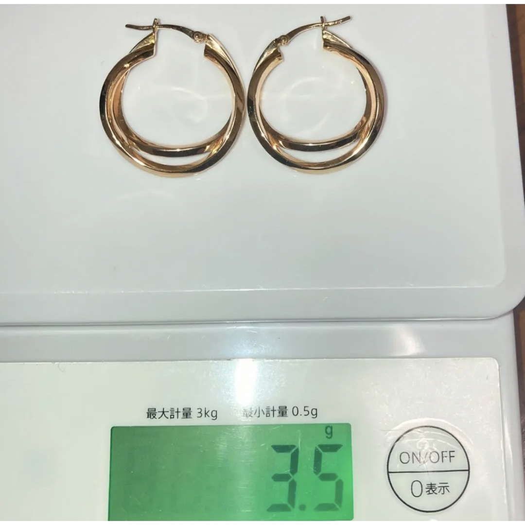 STAR JEWELRY 大ぶり K10 ゴールド☆2連 ダブルフープ ピアス