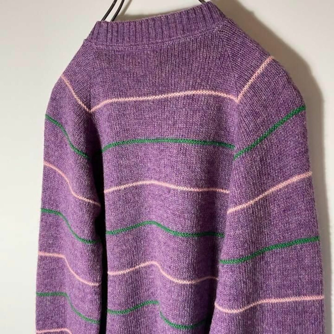 ロンドンガール❗️USA製60sヴィンテージニット紫ボーダー超美品【USA古着】