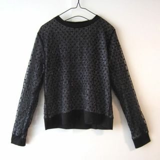 ザラ(ZARA)の美品　ザラ　ZARA　銀ラメ／ドット　長袖カットソー　黒(カットソー(長袖/七分))