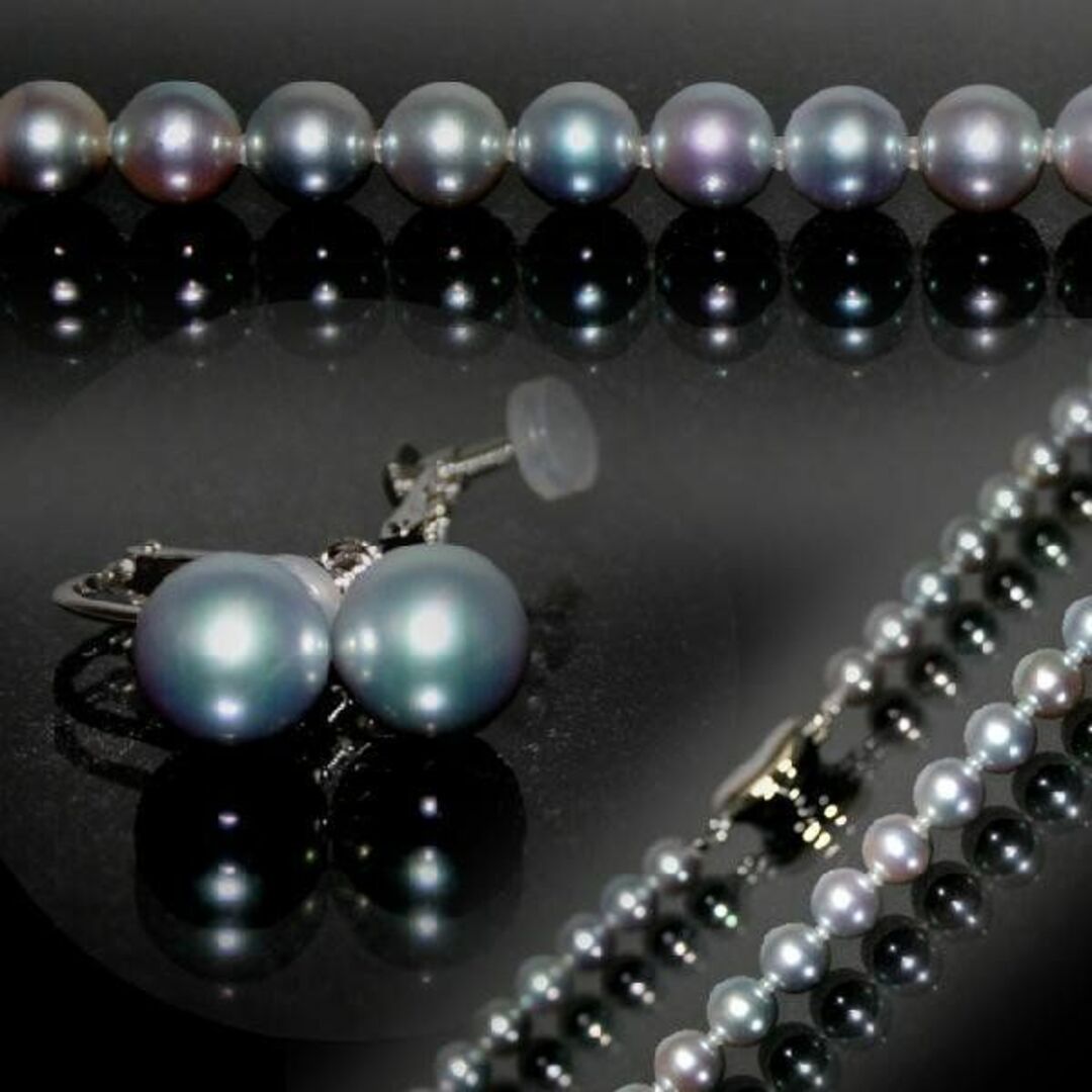 本真珠 花珠グレーパール イヤリング ネックレスセット 7.0mm～7.5mm