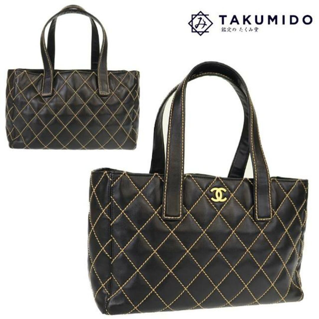 シャネル トートバッグ ワイルドステッチ 中古 ブラック レザー CHANEL 【中古】 | ハンドバッグ バック レディース ファッション 黒 鞄 ハイブランド カバン キルティング ステッチ ABランク | フリマアプリ ラクマ