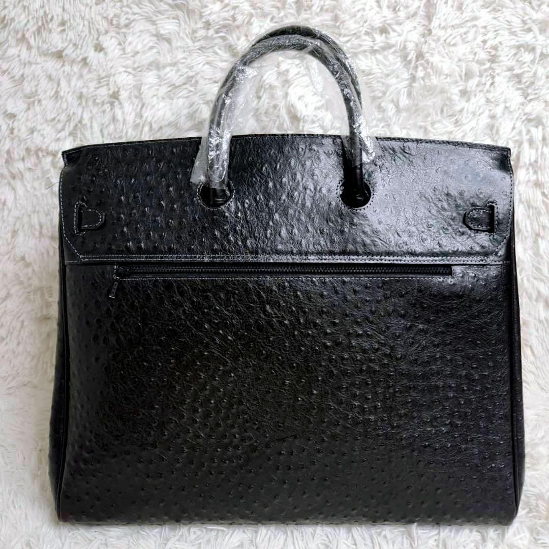 【希少】ハンドバッグ　50　オーストリッチ　A4収納　保存袋付き　キーロック　黒 2