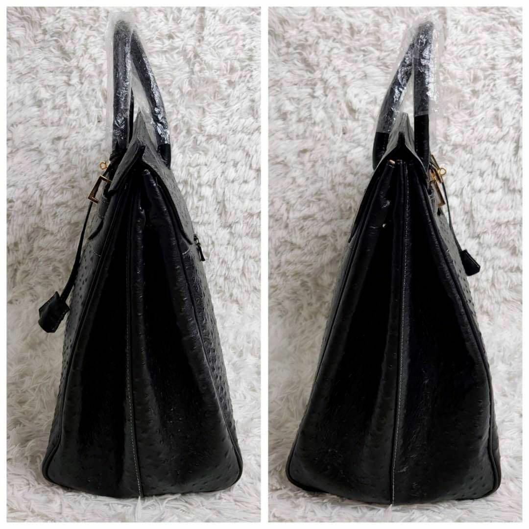 【希少】ハンドバッグ　50　オーストリッチ　A4収納　保存袋付き　キーロック　黒 3