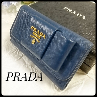 プラダ(PRADA)のプラダ　PRADA　 サフィアーノ　リボン　6連キーケース　ネイビー  紺(キーケース)