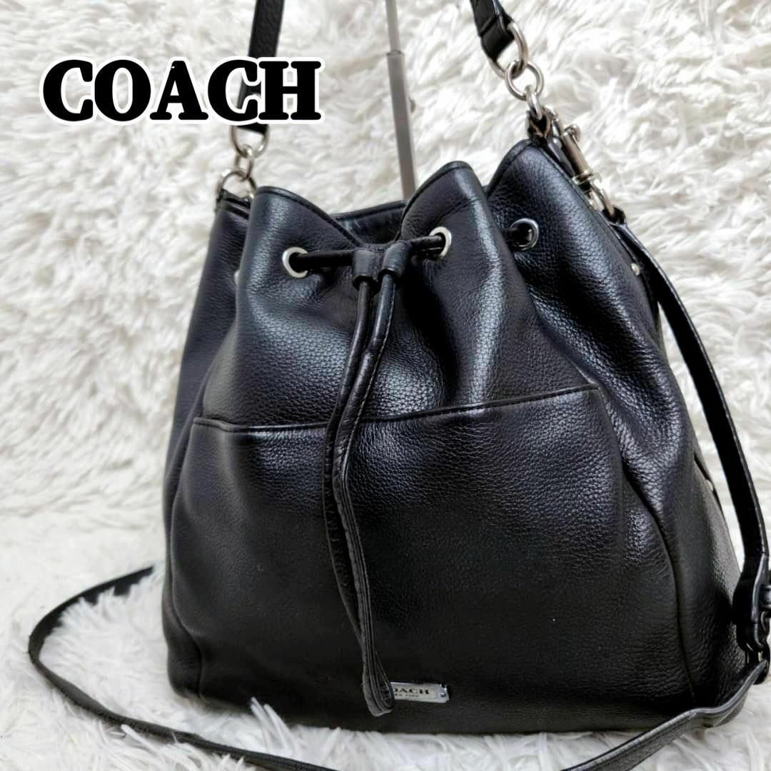 COACH　巾着　2way　ネイビー　ショルダーバッグ　レザー　3128 希少