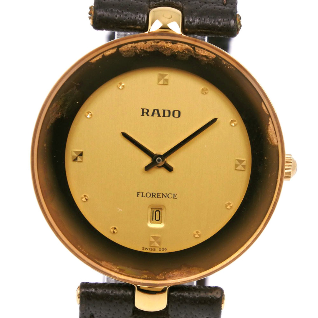 【RADO】ラドー フローレンス 160.3677.2 金メッキ×レザー 茶 クオーツ アナログ表示 メンズ ゴールド文字盤 腕時計