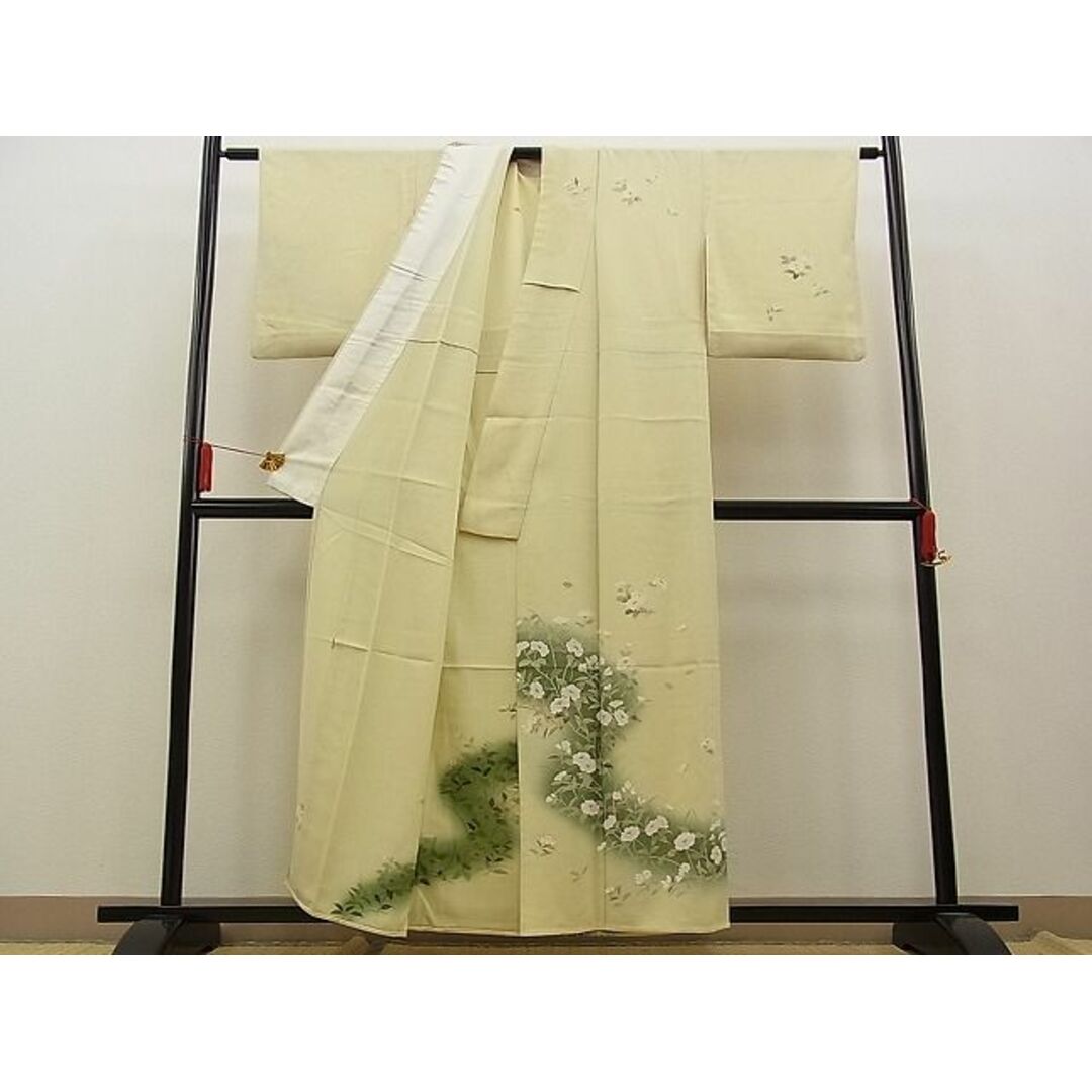 平和屋野田店■訪問着 単衣 京友禅 作家物 枝花文 暈し染め 逸品 n-kg3417