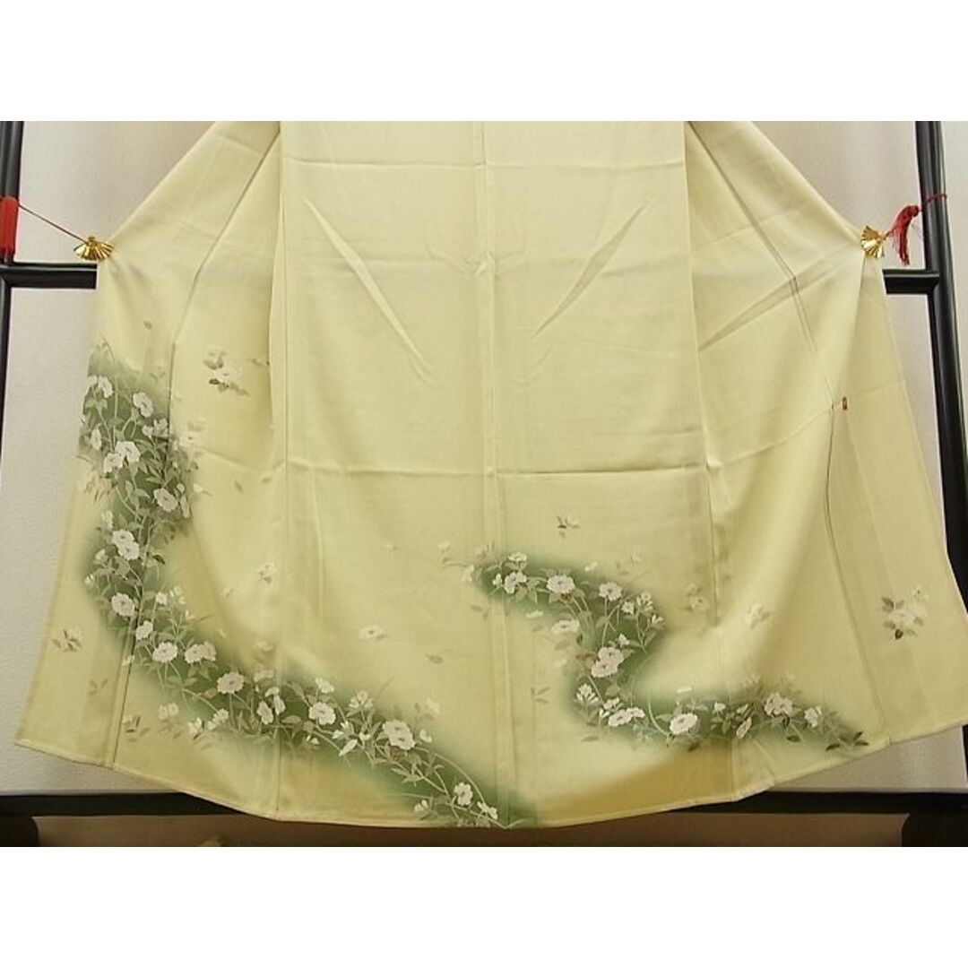 平和屋野田店■訪問着 単衣 京友禅 作家物 枝花文 暈し染め 逸品 n-kg3417