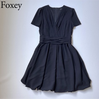 フォクシーニューヨーク(FOXEY NEW YORK)の美品　FOXEY NEWYORK フォクシー　カシュクールワンピース　ドレス(ひざ丈ワンピース)