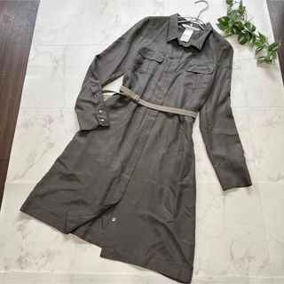 'S MaxMara シャツワンピース シルク100% カーキ ベルト付 S
