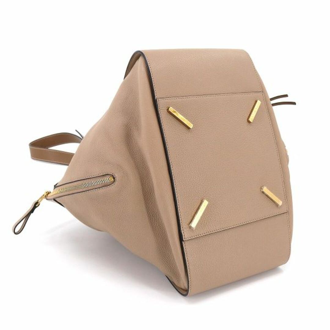 ロエベ LOEWE ハンモック ミディアム 2way ハンド ショルダー バッグ レザー ベージュ ブラウン ゴールド 金具 VLP 90207653