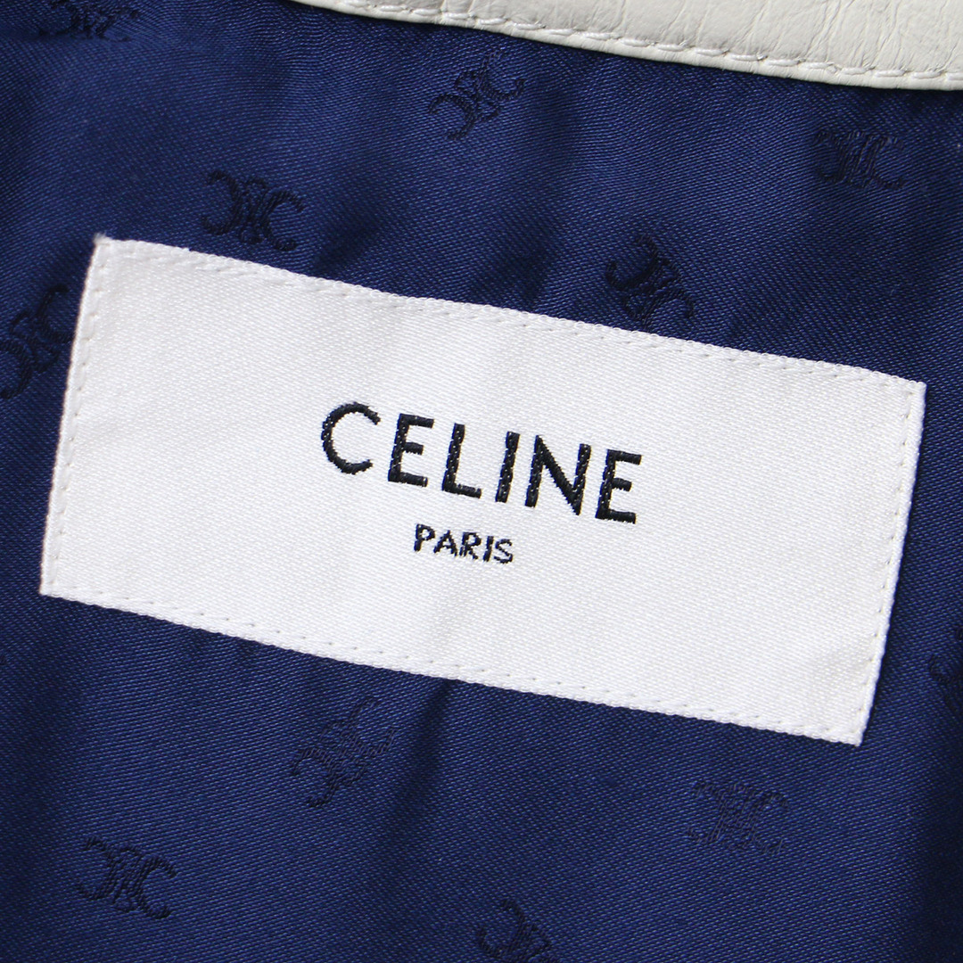 celine(セリーヌ)のCELINE セリーヌ ジャケット ブルゾン 23春夏 オフホワイト 白 36(S) ショート ファスナー ライン リブ トリオンフ チャーム 2EF04291D レザー 本革 きれいめ シンプル カジュアル ブランド【レディース】【中古】 レディースのジャケット/アウター(ブルゾン)の商品写真