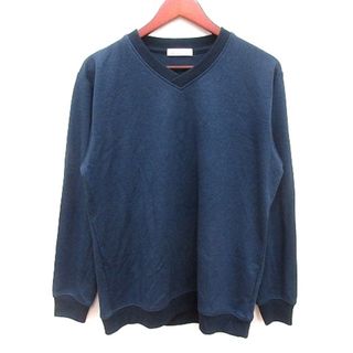 ユナイテッドアローズグリーンレーベルリラクシング(UNITED ARROWS green label relaxing)のグリーンレーベルリラクシング ニット カットソー Vネック 総柄 長袖 L 紺(ニット/セーター)