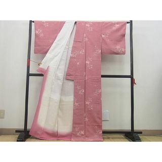 平和屋野田店■上質な小紋 楓草花文 お召縮緬 逸品 n-gh3294