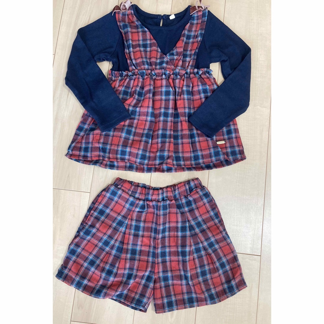 チェック柄　セットアップ キッズ/ベビー/マタニティのキッズ服女の子用(90cm~)(Tシャツ/カットソー)の商品写真