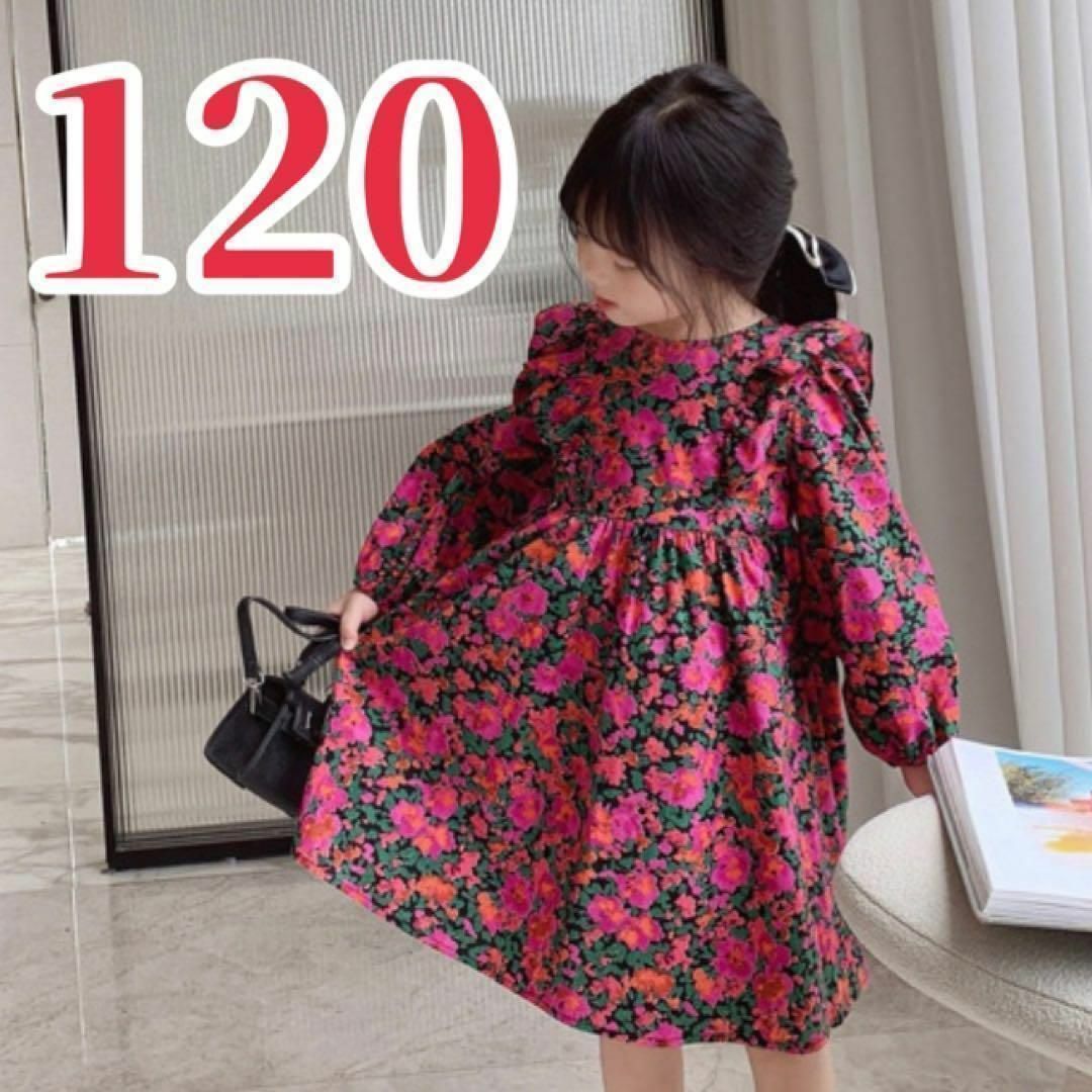 かわいい♡ビビッドピンク フリル花柄ワンピース 春 韓国子ども服 女の子 120 | フリマアプリ ラクマ