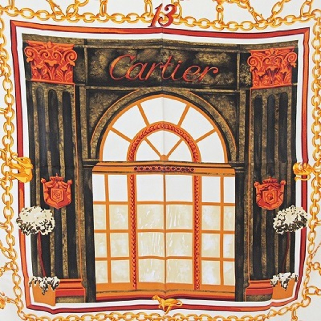 箱付 Cartier カルティエ シルク 大判 スカーフ ロゴ
