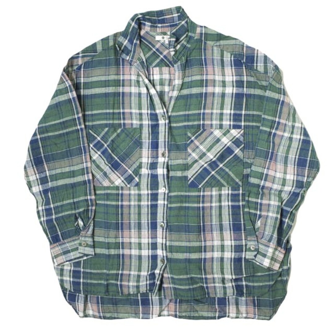 three dots スリードッツ 日本製 Linen Plaid L/S Over Shirt リネンプレイド オーバーシャツ LP2001Y S  Green 長袖 チェック スキッパー トップス【中古】【three dots】 | フリマアプリ ラクマ