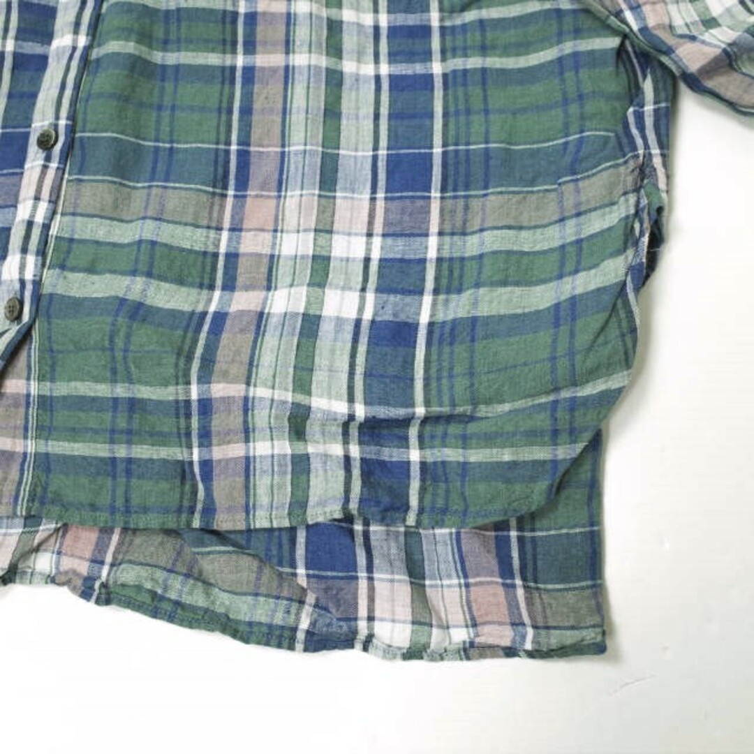 three dots スリードッツ 日本製 Linen Plaid L/S Over Shirt リネンプレイド オーバーシャツ LP2001Y S Green 長袖 チェック スキッパー トップス【three dots】 4