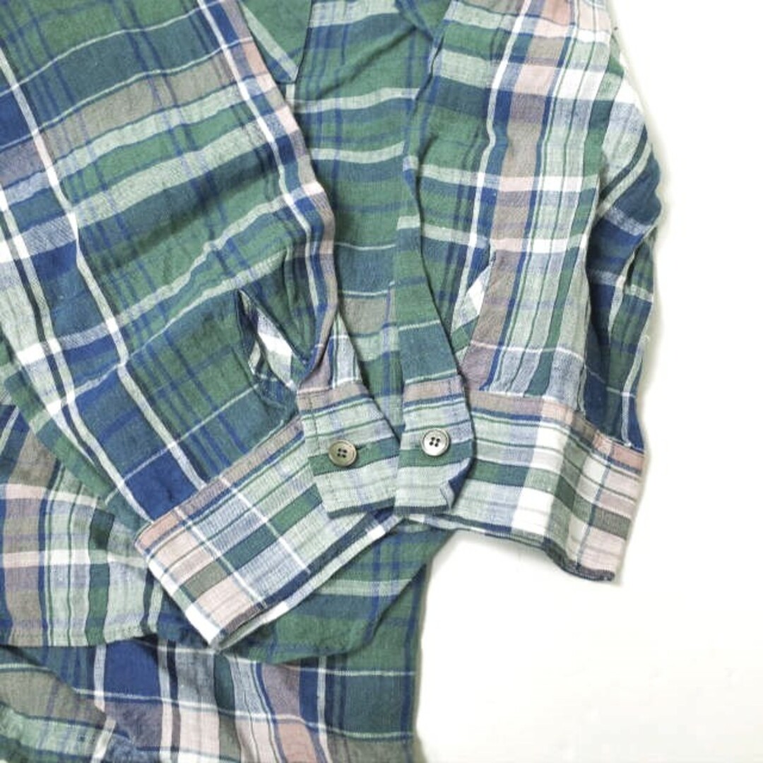 three dots スリードッツ 日本製 Linen Plaid L/S Over Shirt リネンプレイド オーバーシャツ LP2001Y S Green 長袖 チェック スキッパー トップス【three dots】 5