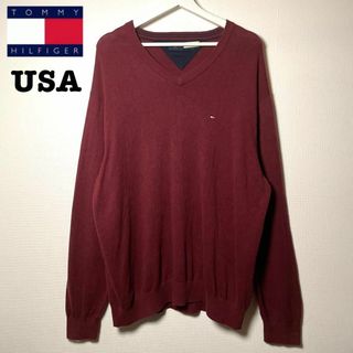 トミーヒルフィガー(TOMMY HILFIGER)のトミーヒルフィガー　アメリカ古着！エンジ赤紫パープル　ハイゲージニットセーター(ニット/セーター)