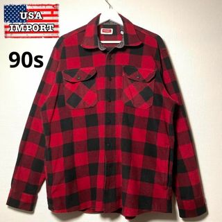 ラングラー(Wrangler)の90sラングラー　ヴィンテージ　アメリカ古着　赤黒チェック厚手ネルシャツ(シャツ)