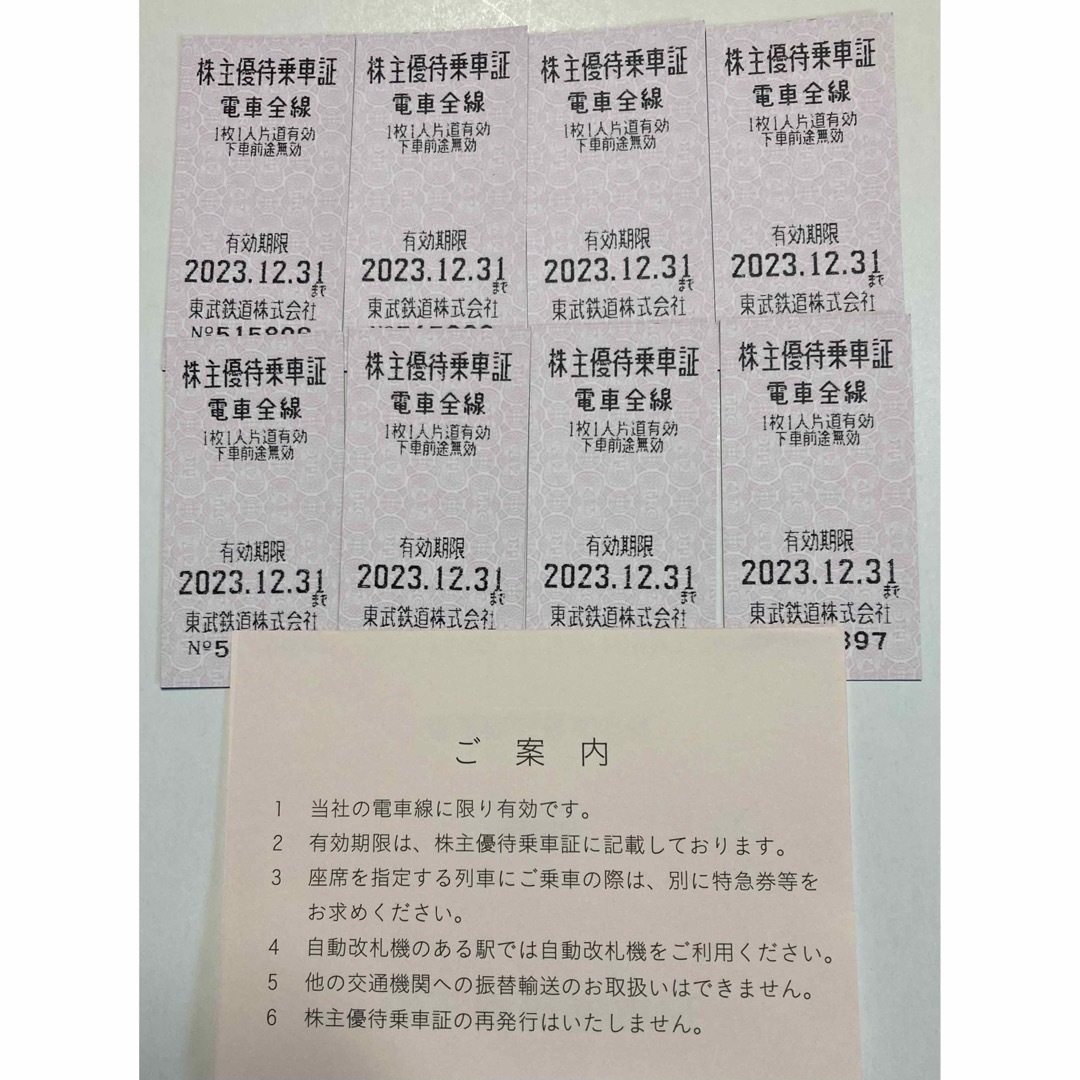 東武鉄道　株主優待乗車証8枚
