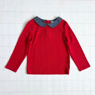 ベビーギャップ(babyGAP)の美品★ baby Gap デニム風丸襟付きリブカットソー 3Y 100cm 赤(Tシャツ/カットソー)