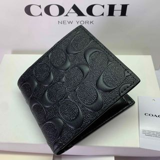 新品未使用★COACH折り財布 シグネチャー エンボス ブラック