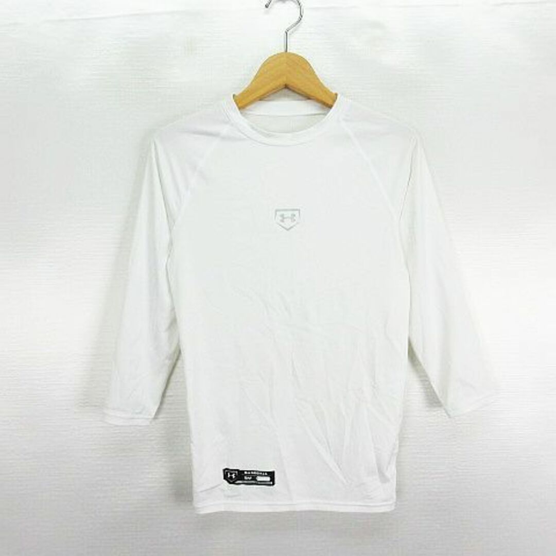 UNDER ARMOUR(アンダーアーマー)のアンダーアーマー インナーシャツ 七分袖 クルーネック ロゴ SM ホワイト スポーツ/アウトドアの野球(ウェア)の商品写真