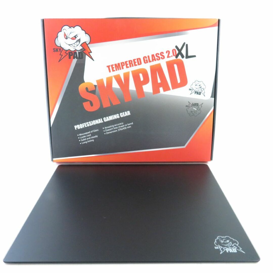 美品 SkyPAD スカイパッド Glass 2.0 ゲーミングマウスパッド 1点 370×450×6mm ガラス グラス XL 大型 黒 ギア PC周辺機器 HU621C