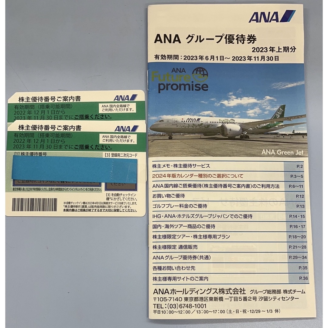 ANA(全日本空輸)(エーエヌエー(ゼンニッポンクウユ))のANA株主優待券　2枚セット　2023年11 月30日期限 チケットの乗車券/交通券(航空券)の商品写真