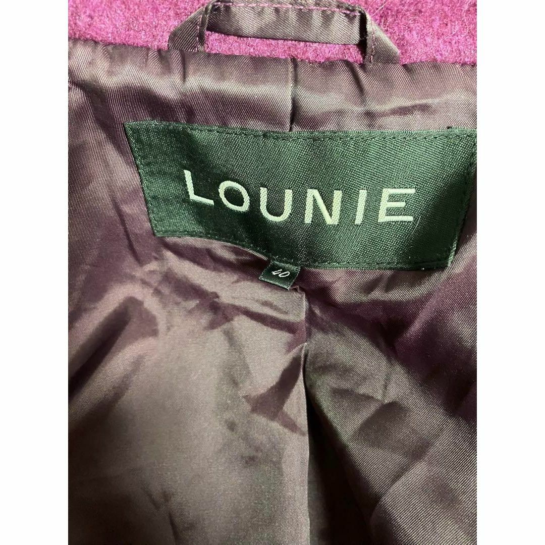 LOUNIE ルーニィ 女優襟 パープルウールオーバーコート サイズL-