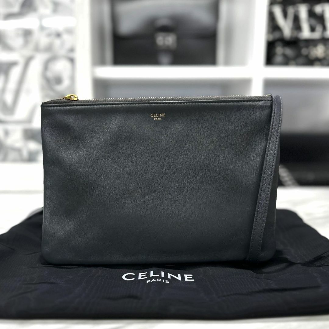 celine - 美品☆ セリーヌ トリオ ラージ ダークグレー ショルダー