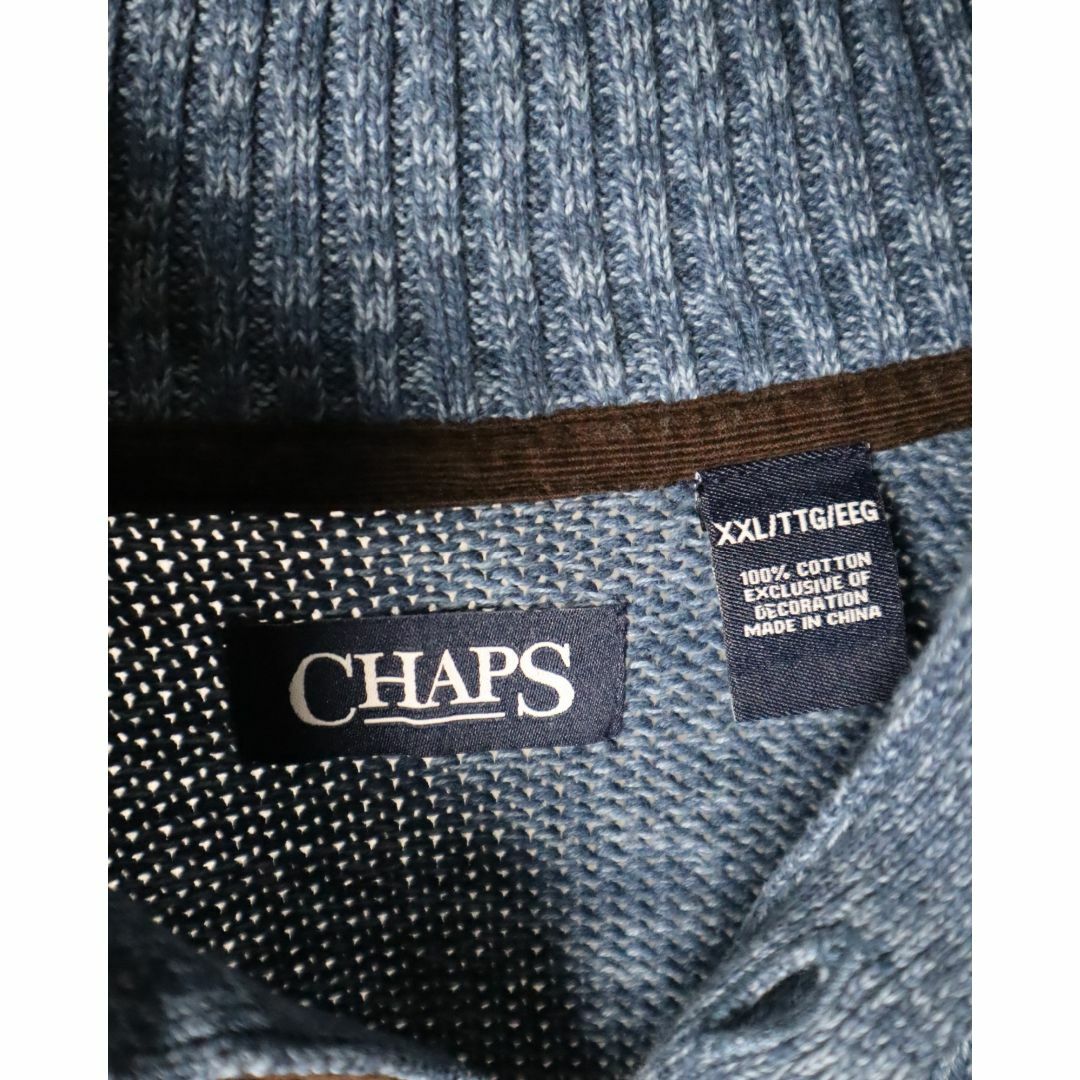 【CHAPS】刺繍ロゴ ハーフボタン エルボーパッチ BIG コットンニット 青