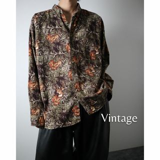 アートヴィンテージ(ART VINTAGE)の【vintage】シカ 鹿 総柄 ボタンダウン 綿 ルーズ 長袖シャツ 3XL(シャツ)