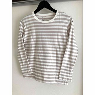 ムジルシリョウヒン(MUJI (無印良品))のクルーネック長袖Tシャツ（150）シルバーグレーボーダー(Tシャツ/カットソー)