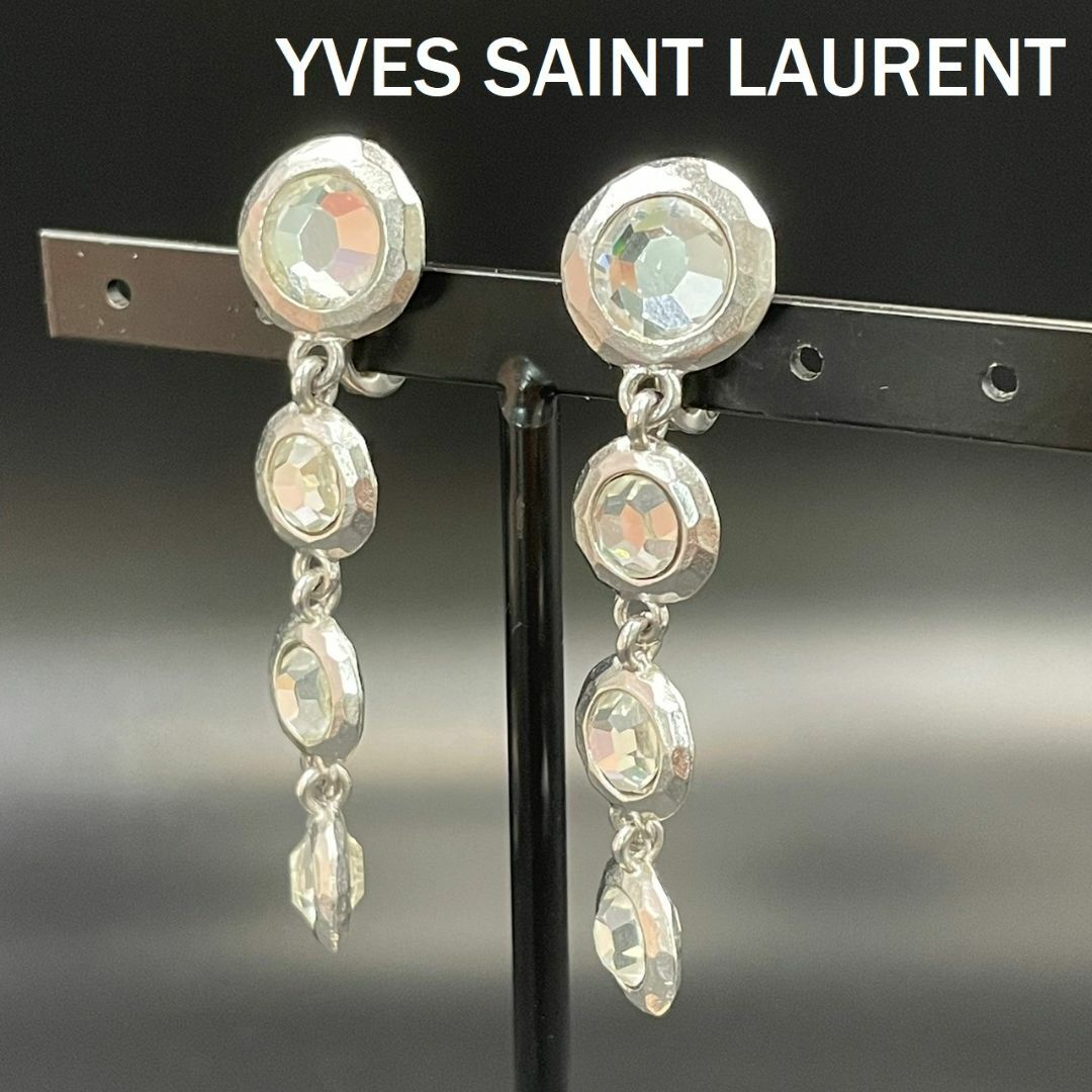 イヴサンローラン イヤリング シルバー ラインストーン YSL アクセサリー-