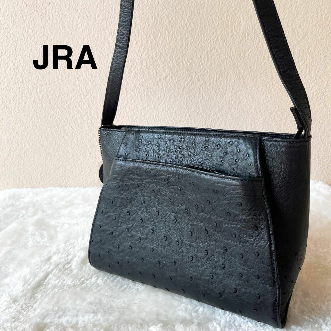 美品✨JRA オーストリッチ ショルダーバッグ/ハンドバッグ ブラック/黒