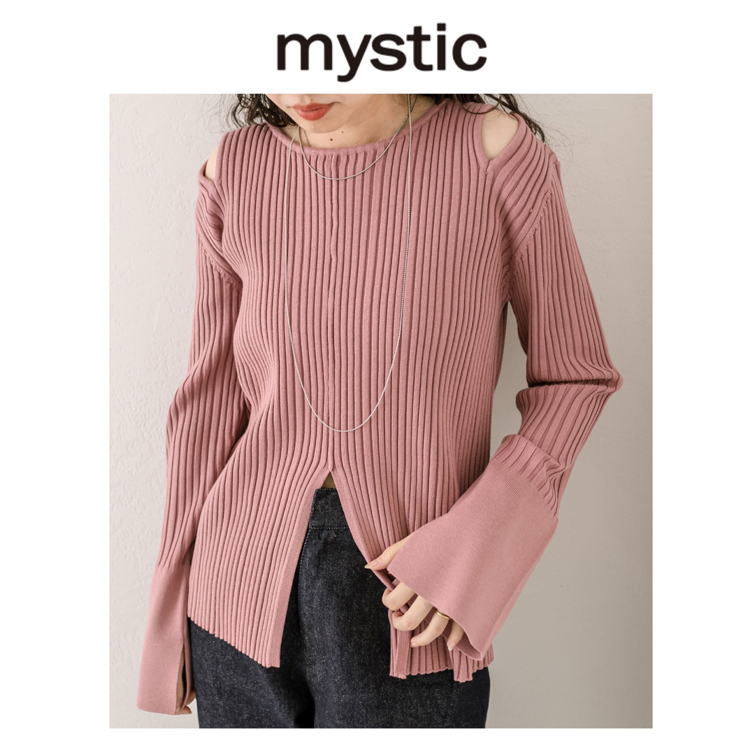 mystic(ミスティック)の新品　今季　mystic ミスティッカットアウトリブニット　ピンク　リブニット レディースのトップス(ニット/セーター)の商品写真